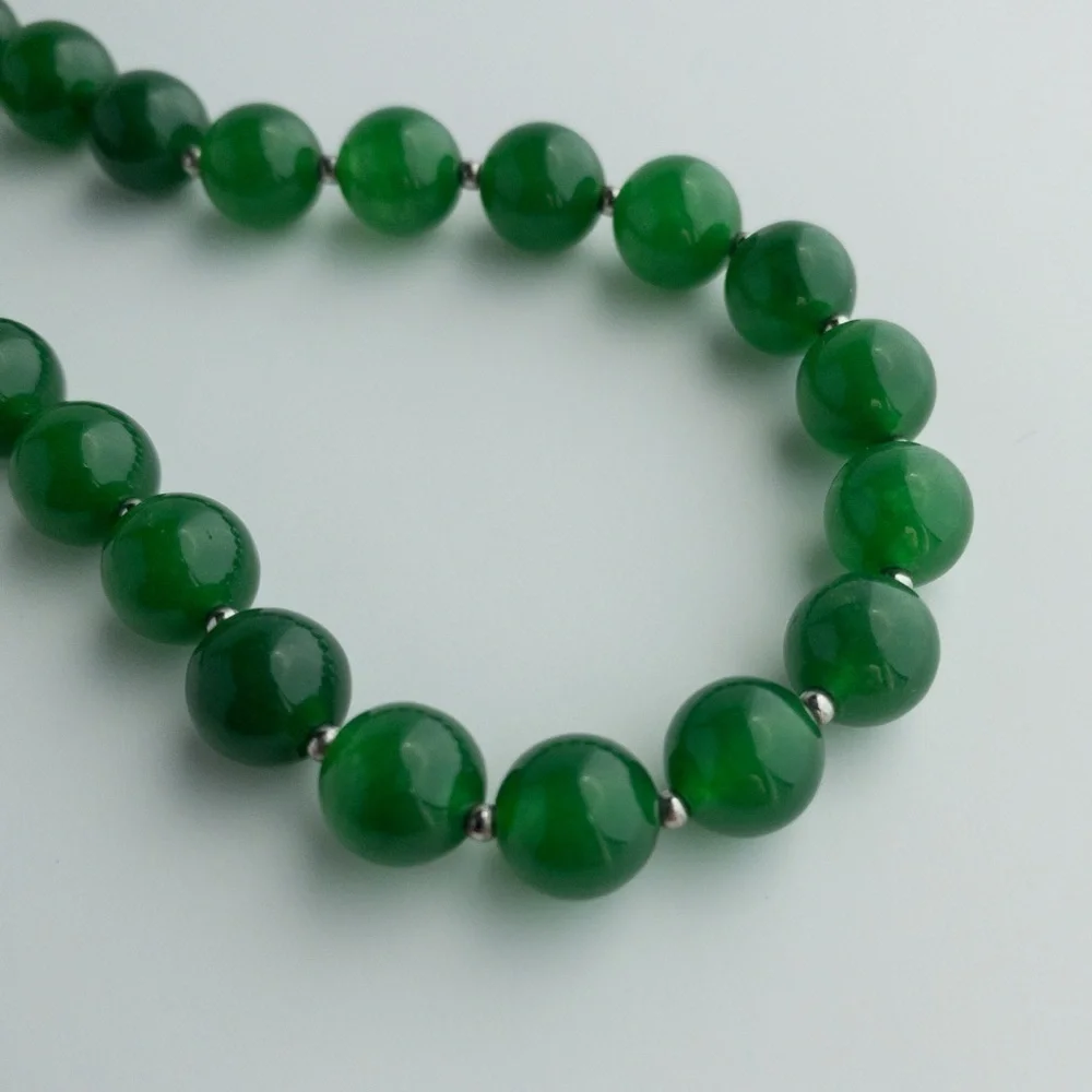 Dark Green Aventurine Beaded Necklace 925 8mm Round Natural Gemstone Beads 18” - Picture 9 of 13
